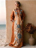 Bohemian Floral-print Linen And Cotton Maxi Dress
