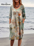 Spring Cherry Blossom Floral Close-up View Art Women's Linen Pocket Tunic Dress