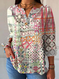 Women's Abstract Pattern Art Print Casual Cotton Linen Shirt