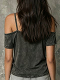 Vintage Washed Cowl Neck Off-shoulder Top