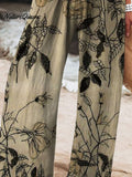 Women's Vintage Floral Art Printed Cotton And Linen Casual Pants