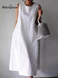 Women's Solid Color Loose Elegant Casual Sleeveless Large Size Cotton And Linen Dress