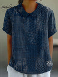 Women's Japanese Art Print Casual Cotton And Linen Shirt