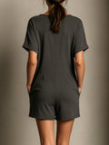 Women's Stylish V-neck Jumpsuit With Shorts (solid Color)