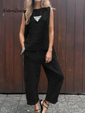 Women's Tank And Casual Pants Linen Cotton Suit