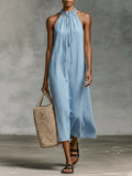 Women's Sleeveless Ruffled Denim Dress