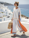 Cotton and linen women's striped suit
