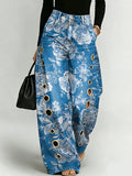 Vintage-style Elegant Floral Decorative Pattern Women's Denim Pants