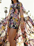 Women's Floral Art Casual Stylish Short Front And Long Shawl Dress