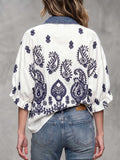 Women's Ethnic Print Cotton Top — Collared 3/4-sleeve Casual Loose Fit