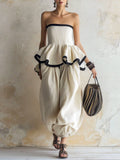 Women's Ruffled Art Stylish Casual Top And Pants Cotton Linen Two-piece Set