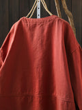 Women Winter Artsy Pure Color O-Neck 100%Cotton Shirt