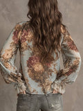 Sexy Watercolor Floral Print Lace-up Ruffle-sleeve Blouse