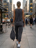 Casual Street-style Sleeveless Cotton T-shirt And Pants Two-piece Set