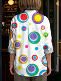 Fun Colorful Circle Decorative Pattern Women's Long Sleeve Linen Cotton Shirt