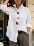 Elegant Stand-collar Metal Buttons Cotton Linen Blouse