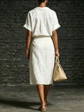 Women's Short-sleeve Collared Top And Skirt Two-piece Set