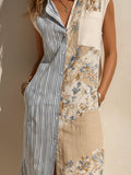 Mixed Print Patchwork Sleeveless Linen-blend Shirt Maxi Dress