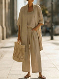 Minimalist Linen-cotton Three-piece Set - Comfortable For Everyday Wear