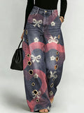 Heart And Bowknot Decorative Pattern Women's Cotton Denim Pants