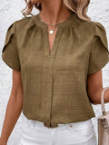 Women's Casual Petal-sleeve Slit V-neck Shirt