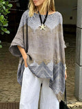 Women's Retro Art Print Casual Cotton Long Shirt