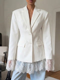 Women's Fitted Waist Long-sleeve Lace Spliced Blazer