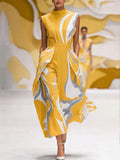 Women's Abstract Print Stand-collar Sleeveless Loose-fit Casual Dress