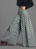Retro Plaid Print Wide-leg Jeans