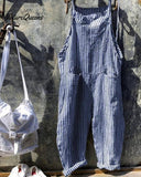 Strap Striped Jumpsuit Wide Leg Pants