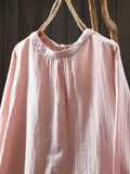 Women Spring Artsy Pure Color 100%Cotton Shirt