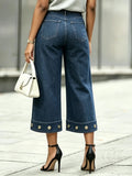 High-waisted, Gold-buttoned, Wide-leg Cropped Jeans