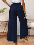 Women's Elegant Casual Trousers — Loose Fit, Elastic Waist, Cuffed Hem, Lightweight & Breathable, With Split Ankles