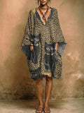 Women's Leopard Black Cat Print V-neck Pocket Dress