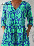 Vibrant Summer Ethnic Pattern Printed Women's Casual Linen V-Neck Shirt