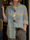 Women's Retro Plaid Art Print Casual Cotton Shirt