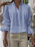 Women's Solid Color Lapel Long Sleeve Casual Loose Linen Cardigan Top