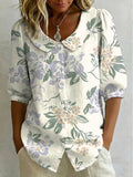 Women's Retro Floral Print Print Cotton Linen Top