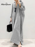 Women's Elegant Cotton Linen Striped Cardigan Loose Casual Irregular Dress