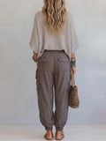 Casual & Cozy Two-piece Set: Waffle-knit Cotton Top And Cotton Cargo Pants