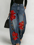 Women's RetroArt Print Casual & Stylish Distressed Jeans