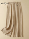 Women's Jacquard PatternTencel and Linen Wide-leg Casual Pants
