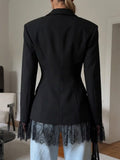 Women's Fitted Waist Long-sleeve Lace Spliced Blazer