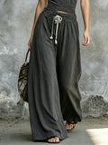 Crinkled Cotton-linen Vest + Drawstring Wide-leg Pants Set