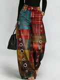 Retro Distressed Patchwork Art Print Wide-leg Pants | High-waisted, Slimming Straight-leg Jeans With Side Slits