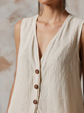Women's Solid Color Art Stylish Casual Top And Pants Cotton Linen Two-Piece Set