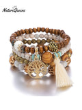 Boho Multi-layered Wooden Beaded Bracelet