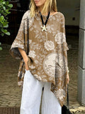 Women's Floral Birds Art Print Casual Cotton Long Shirt
