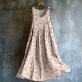 Vintage Cottagecore Floral Flowy Linen Tank Dress