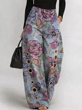 Women's Vintage Flowers Print Casual Fashion Cutout Jeans